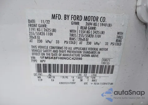 2022 Ford Explorer Limited from USA, damaged, VIN 1FMSK8FH6NGC42090